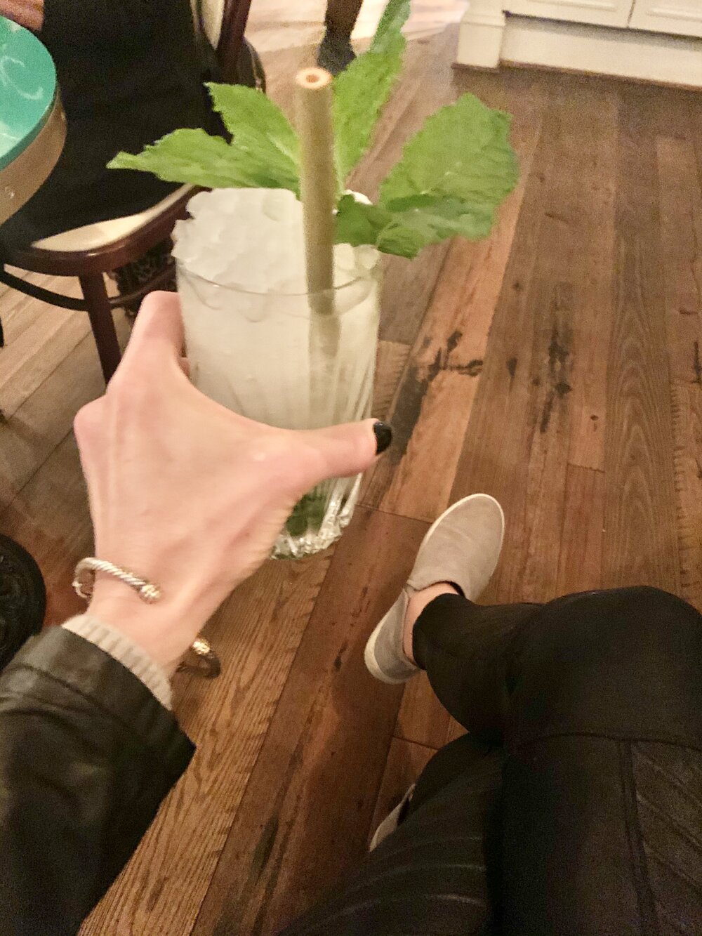 How swank if the Mock Mojito with fresh mint served with a decorative bamboo straw? Delish and would be amazing with tequila.